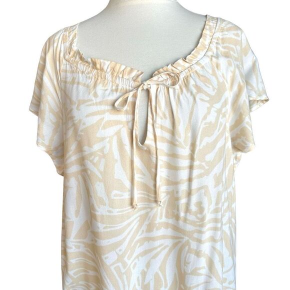 NWOT Patrons of Peace Palm Print Tie Front Tiered Maxi Dress Tan White - Picture 3 of 11